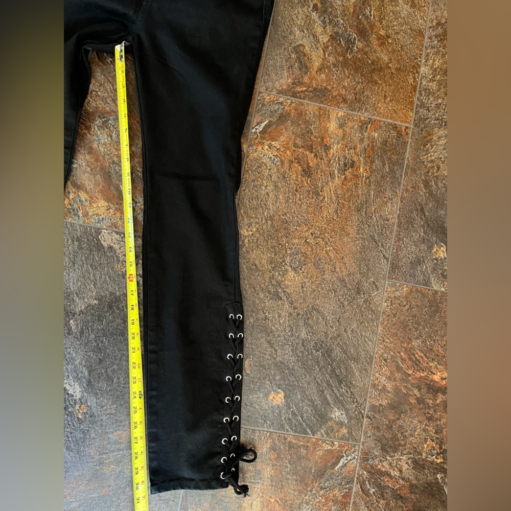New Mitzi Michel black high rise lace up leg goth punk grunge skinny jean. 11 - Picture 9 of 11